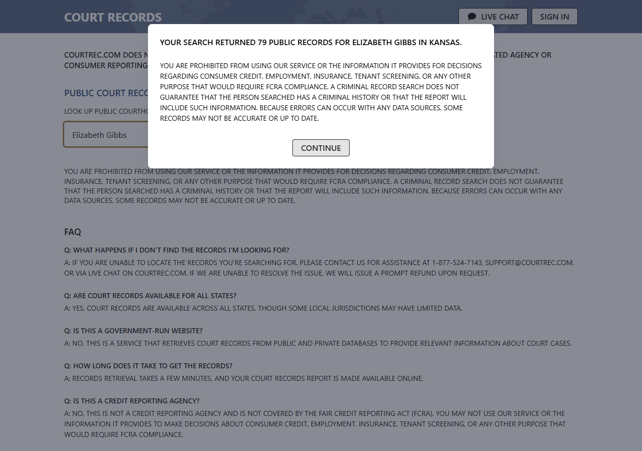 CourtRec opt-out step 2 screenshot