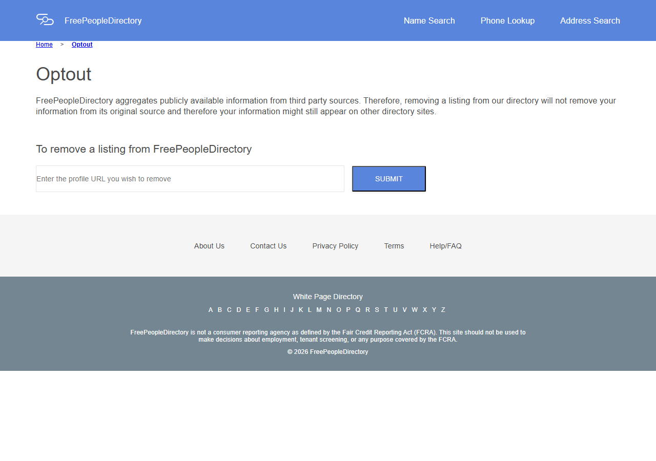 FreePeopleDirectory opt-out step 3 screenshot
