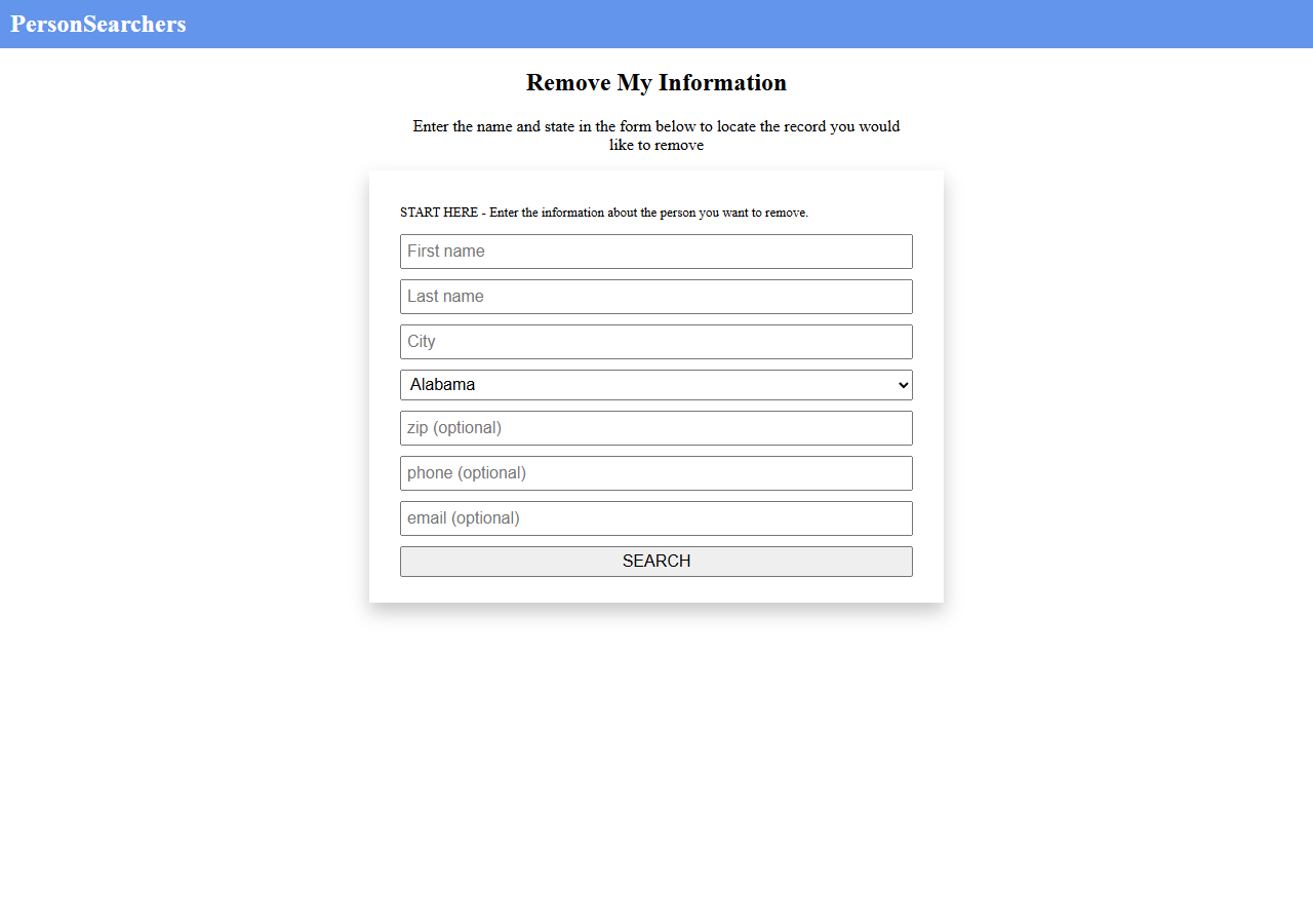 PersonSearchers opt-out step 3 screenshot