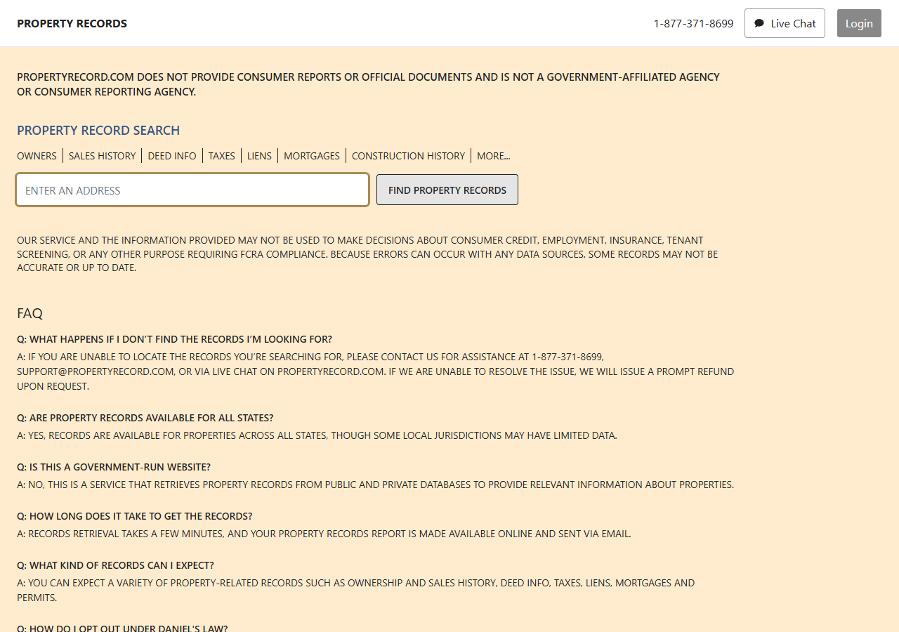 PropertyRecord opt-out step 1 screenshot