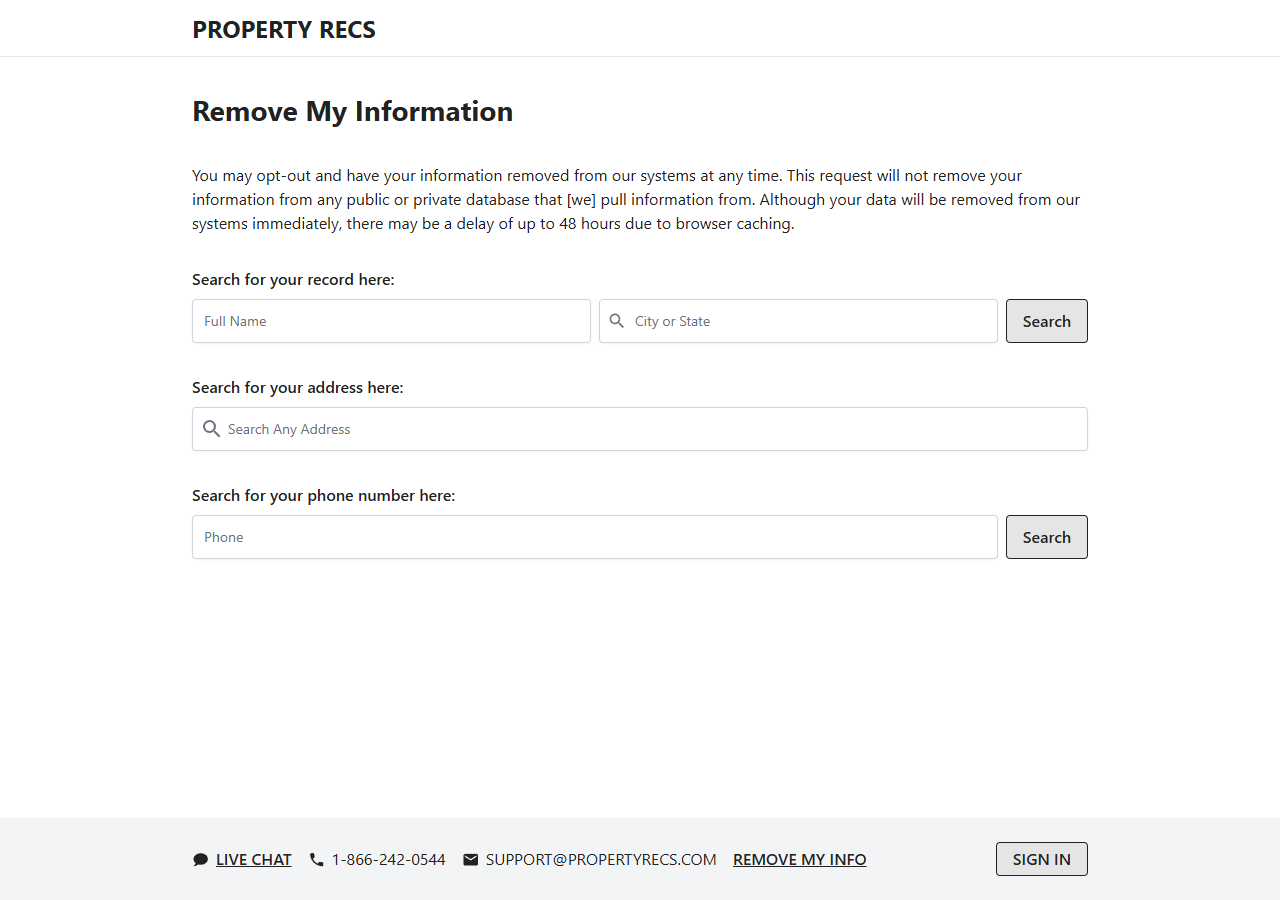 PropertyRecord opt-out step 3 screenshot