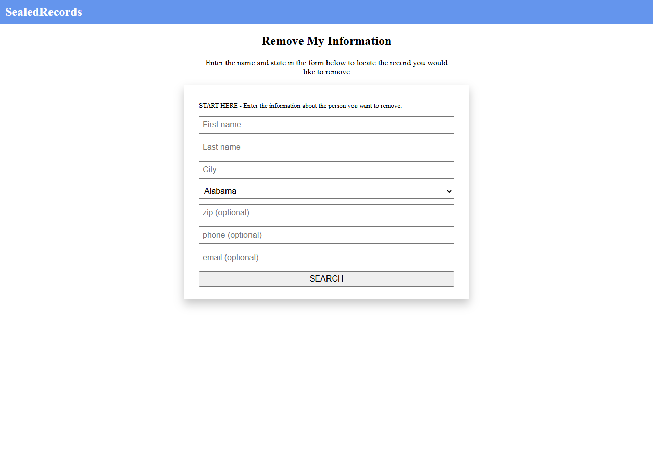 SealedRecords opt-out step 3 screenshot