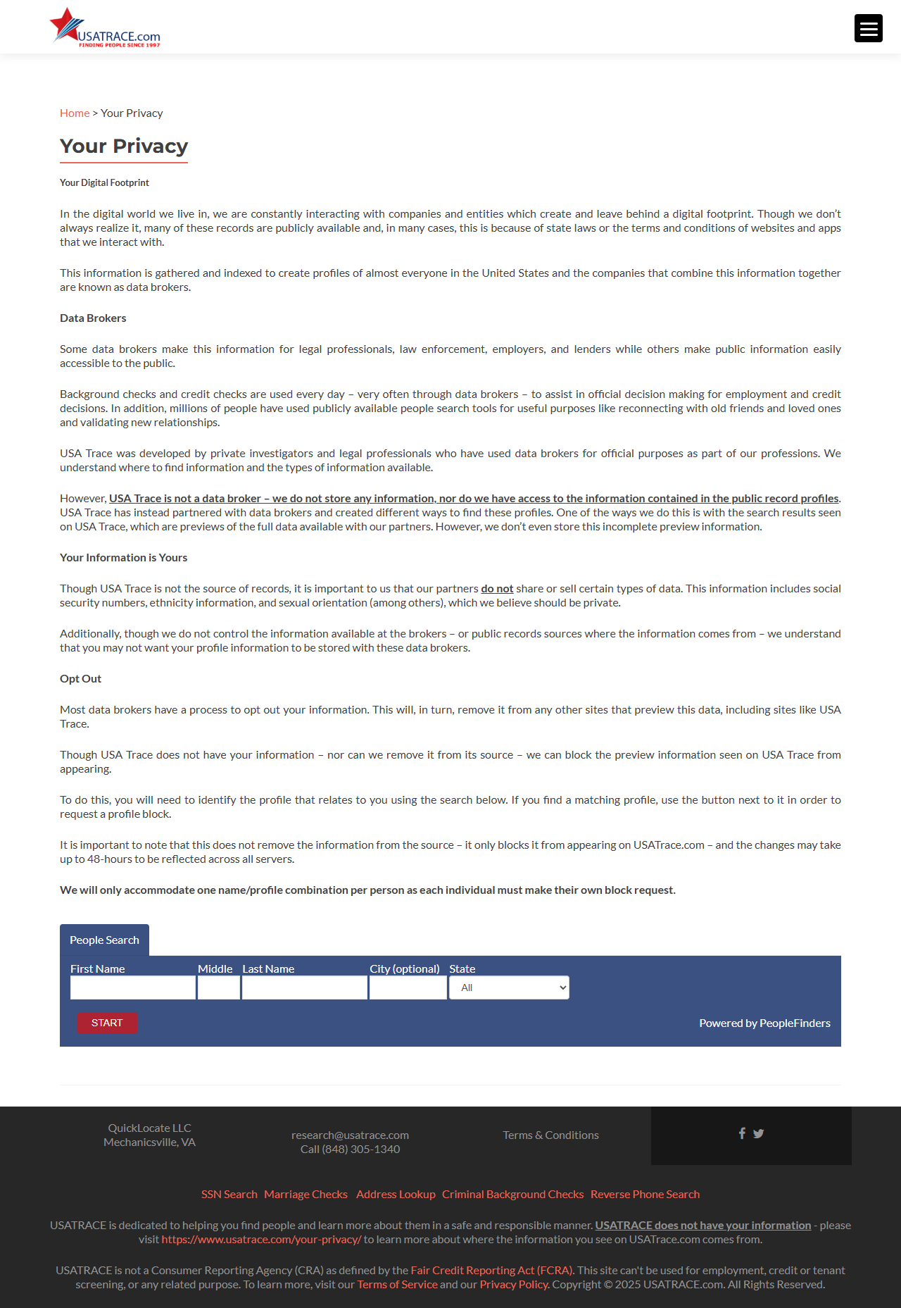 USATrace opt-out step 3 screenshot